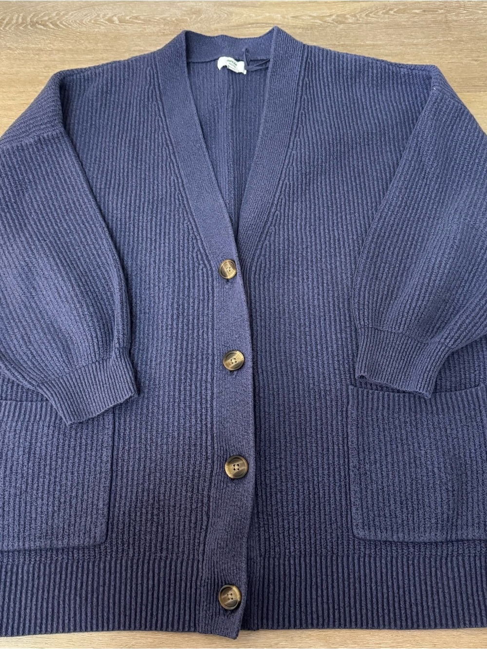 aerie Deep Blue Ribbed Button-Front Cardigan